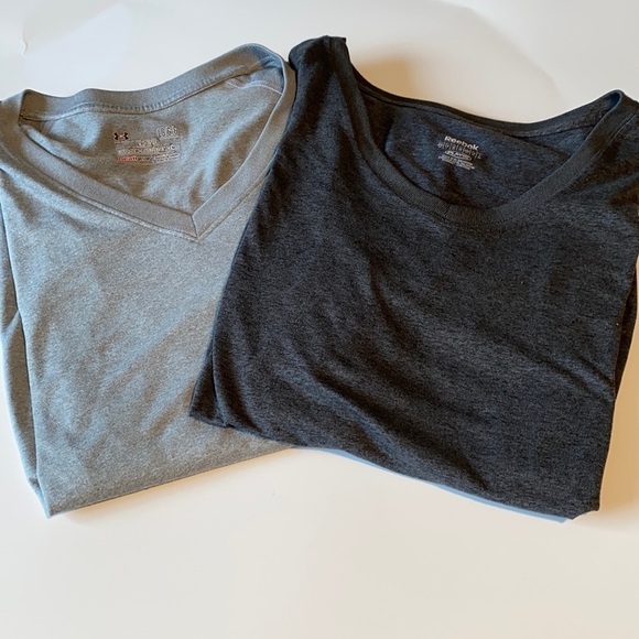 2 Grey Athletic T-Shirts Large Reebok Under Armour - Picture 3 of 7